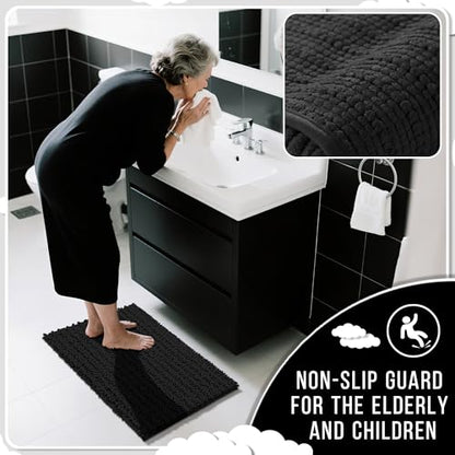 Yimobra Bathroom Rugs Sets 2 Piece, Super Absorbent Bath Mat Set, Black - color: Black, size: 32''x20''+24''x17''