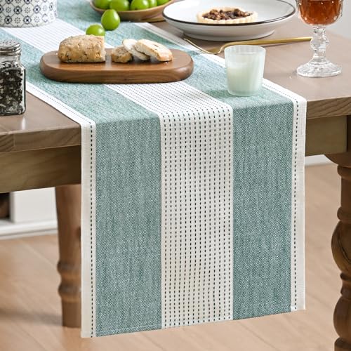 Artoid Mode Forest Green Farmhouse Rustic Table Runner, Seasonal Macrame Fabric Kitchen Dining Holiday Wedding Table Decor for Home Party 13x60 Inch - color: Forest Green, size: 13" x 60", Table Runner