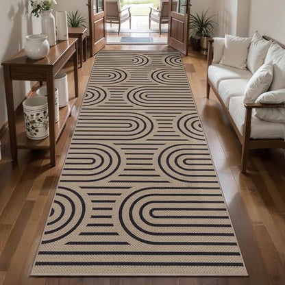 Tangsoo Easy Jute 2.6x8 Washable Runner Rug for Hallway,Non-Slip Long Rug - color: Brown Six Rainbow, size: 2.6x8ft