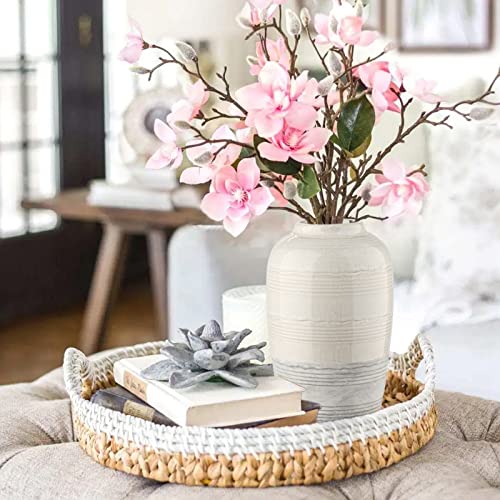 Ceramic Rustic Farmhouse Vase for Home Decor 9 inch Decorative Boho White Pottery Flower Vase for Centerpiece Living Room Bedroom Kitchen Bathroom Dining Table Mantel Shelf Decor - style: Boho-White