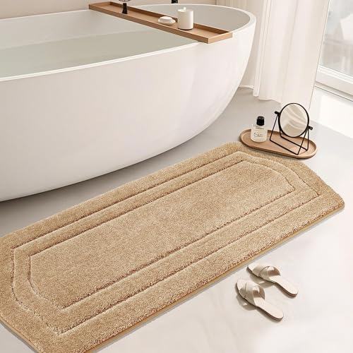 COSY HOMEER Plush Non-Slip Bath Mat, Beige, 24" x 70" - color: Beige, size: 24" x 70" (Oval)