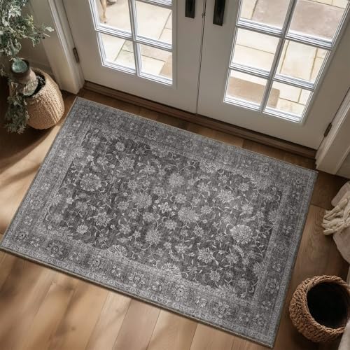 Washable 3x5 Entryway Rug, Non-Slip Door Mat, Charcoal Gray - color: Charcoal Gray, size: 3' x 5' (Rectangular)