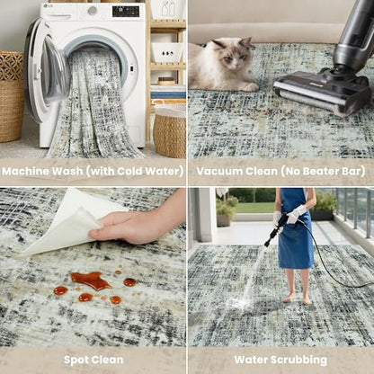 5x7 Washable Area Rug for Living Room Bedroom: Non-Slip Modern Black Gray - color: Black Gray/Gold, size: 5' x 7' (Rectangular)