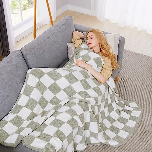 WRENSONGE Soft Twin Size Checkered Blanket for Bed-Cozy Knitted Blankets - color: Aloe Sage, size: Twin(60"x80")