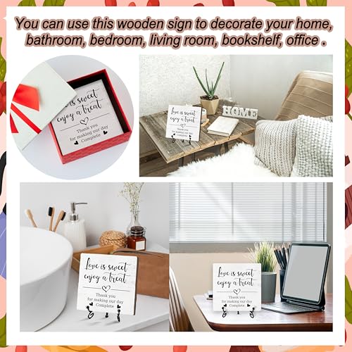 Romantic Wooden Sign With Stand, 'Love Is Sweet Enjoy A Treat' For Dessert Table, Perfect For Wedding, Bridal Shower, Anniversary & Valentine's Day Parties, B17