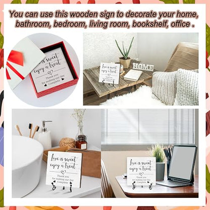 Romantic Wooden Sign With Stand, 'Love Is Sweet Enjoy A Treat' For Dessert Table, Perfect For Wedding, Bridal Shower, Anniversary & Valentine's Day Parties, B17
