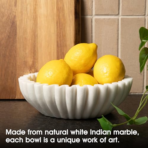 Fluted Marble Bowl Decorative 10", Large Fruit Bowl for Kitchen Counter - size: 10 inches