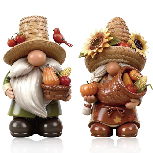 Yuntau 2 Pcs Fall Gnome Decorations for Home Wooden Autumn Thanksgiving Gnome Figurines with Sunflowers Pumpkins Centerpieces for Office Shelf Farmhouse Harvest Decor Indoor Holiday Celebration - style: Fall Gnome