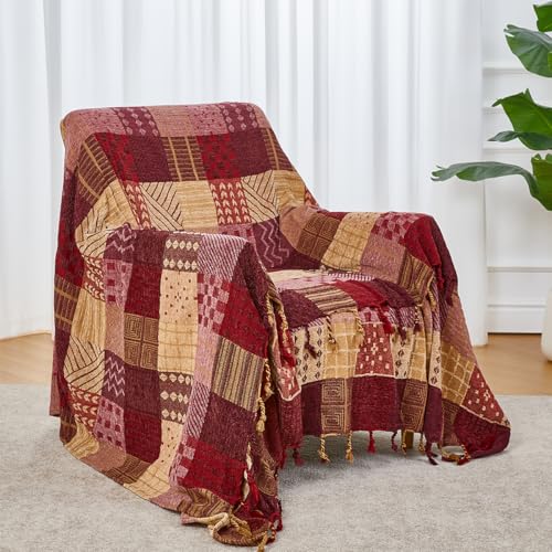 amorus Boho Sofa Cover, Throw Blankets for Couch (L, 86 x 102 in) - color: Red Plaid, size: 86 x 102 in