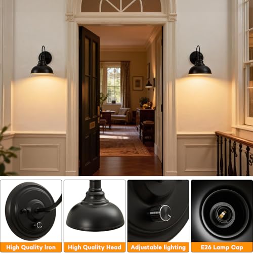 Lightess Wall Sconce with Switch Dimmable Wall Mounted Bedside Lamps 2 Pack - color: 2 Pack-Black Switch
