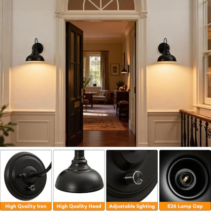 Lightess Wall Sconce with Switch Dimmable Wall Mounted Bedside Lamps 2 Pack - color: 2 Pack-Black Switch
