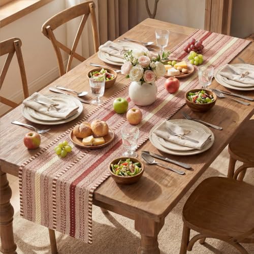 Artoid Mode Red Farmhouse Stripe Braided Table Runner 12x72 Inch - color: Red, size: 12" x 72", Table Runner