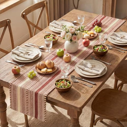 Artoid Mode Red Farmhouse Stripe Braided Table Runner 12x72 Inch - color: Red, size: 12" x 72", Table Runner