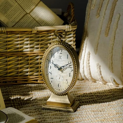 NIKKY HOME Vintage Gold Small Table Clock, French Country Desk Clock