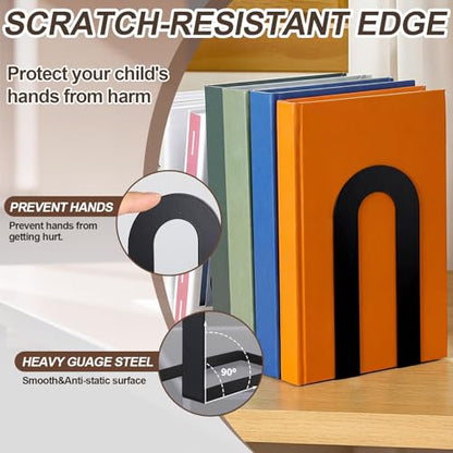Chunful 6 Pcs Black Metal BookEnds Shelves, 7.5 x 5.75 x 3.5 in - color: Black, size: 7.5*5.75*3.5inch