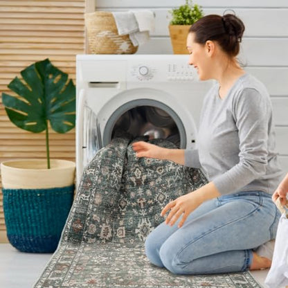 Entryway Rug 2x4 Runner Rug: Washable Runners for Kitchen Non-Slip Soft - color: Dark Green Multi, size: 2' x 4' (Rectangular)