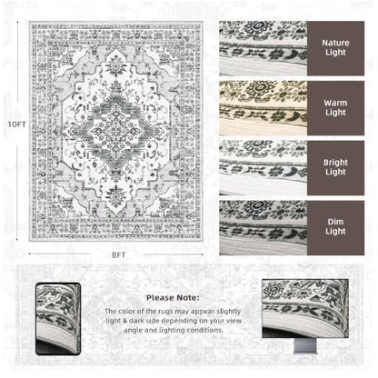 Arenarug 8x10 Washable Area Rug for Living Room, Light Grey - color: Light Grey, size: 8' x 10' (Rectangular)