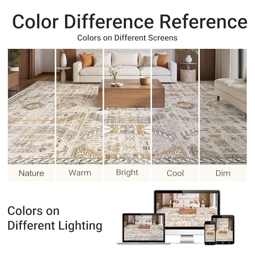 befbee Washable 5x7 Area Rug Non Slip Stain Resistant Rug for Living Room - color: Brown/Gold, size: 5' x 7' (Rectangular)