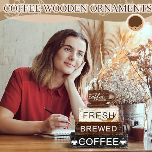Geelin 4 Pcs Coffee Bar Decor Wooden Table Coffee Signs Blocks - style: Coffee