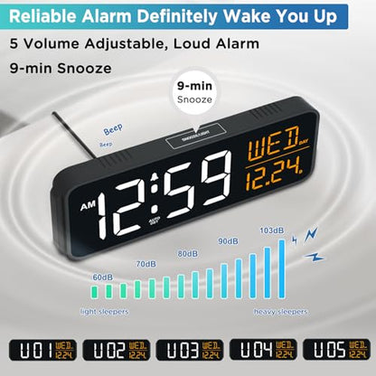 Peakeep Large Display Digital Alarm Clock for Bedroom with Date Day of Week - color: White and Amber