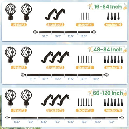Bronze Curtain Rod 28 to 48 Inch, Heavy Duty Drapery Pole Iron Cage - color: Bronze, size: 18-64"