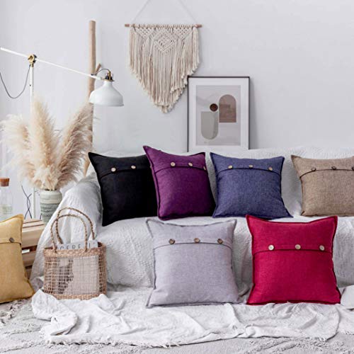 Home Brilliant Decorative Linen Pillow Covers with Triple Buttons Decorations Fall Pillow Cases for Couch Oblong Throw Pillows for Sofa Bed, Set of 2, 12x20 inch, 30x50 cm, Black - color: Black, size: 20" x 12" (Pack of 2)