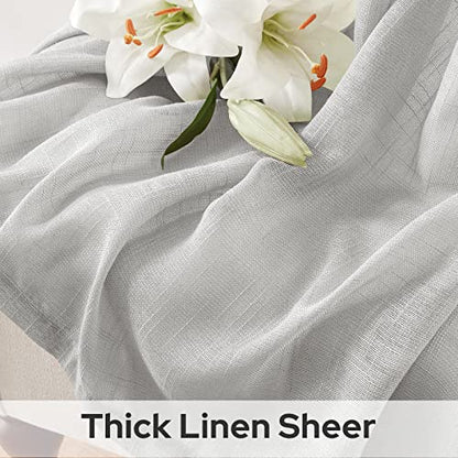 HOMEIDEAS Light Gray Linen Textured Sheer Curtains, 52 X 84 Inch, 2 Panels - color: Light Grey, size: 52"W x 84"L (Pack of 2)