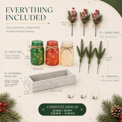 Christmas Mason Jar Table Centerpiece with LED Fairy Lights - color: Jar-christmas