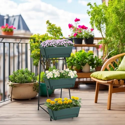 Raised Garden Bed 3 Tier Vertical Garden Planter Standing Garden Bed Planter Box Outdoor Herb Planter with Drainage Holes Removable Tray for Patio Balcony Porch Green - color: Green