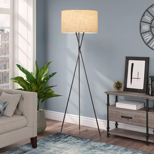 Kira Home Sadie 60" Mid-Century Modern Tripod Tall Floor Lamp - color: Oil Rubbed Bronze Finish,Honey Beige Shade