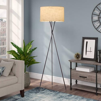 Kira Home Sadie 60" Mid-Century Modern Tripod Tall Floor Lamp - color: Oil Rubbed Bronze Finish,Honey Beige Shade