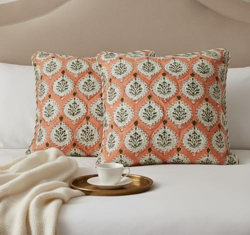 ATOSII Cotton Blockprint Throw Pillow Cover, Kari, Set of 2, 18 X 18 - color: Kari, size: 18" x 18" (Pack of 2)