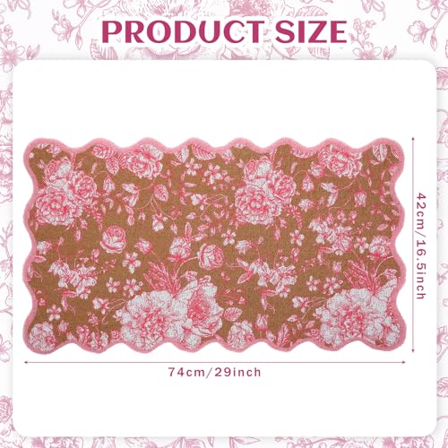 Dunzy Pink Doormat Cute Floral Outdoor Scalloped Welcome Faux Coir Mat - style: Pink Floral