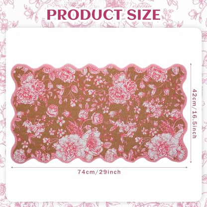 Dunzy Pink Doormat Cute Floral Outdoor Scalloped Welcome Faux Coir Mat - style: Pink Floral