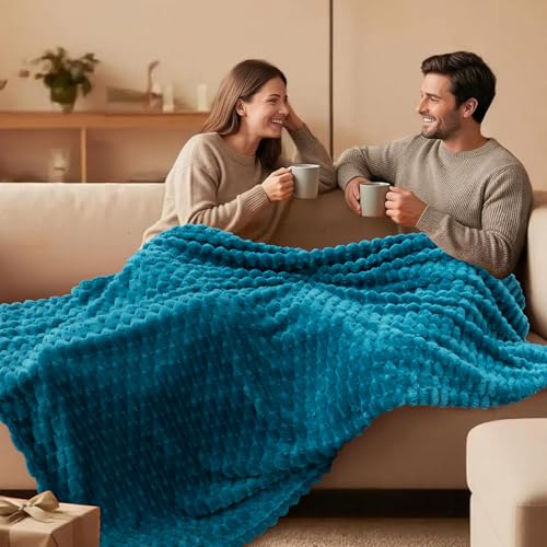 Vessia Flannel Fleece Throw Blanket, 3D Jacquard Blue Fuzzy and Warm Blanket for Couch, Sofa, Bed, 300GSM Super Soft Touch Cozy Home Decor for All Seasons (50x70 inches) - color: Ocean Blue, size: 50×70inch
