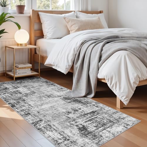 2x6 Washable Kitchen Runner Rug: Abstract Non Slip Throw Door Mat Black - color: Black, size: 2' x 6' (Runner)