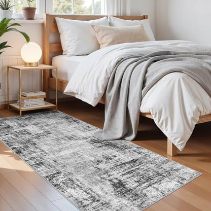 2x6 Washable Kitchen Runner Rug: Abstract Non Slip Throw Door Mat Black - color: Black, size: 2' x 6' (Runner)