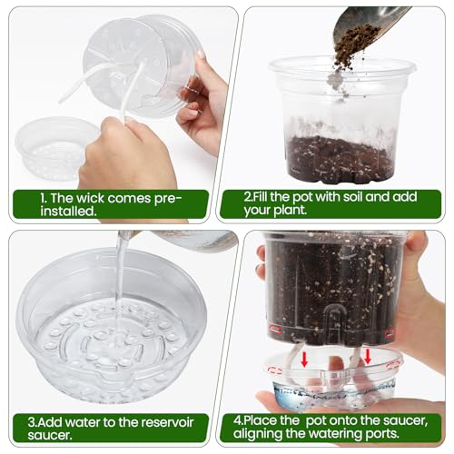 MIXC 12 Pack 6.5 Inch Self Watering Pots for Indoor Plants-Clear Plastic - size: 6.5 Inch (12 Pack)