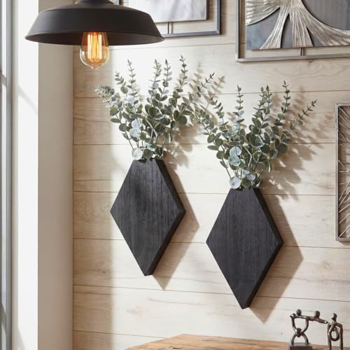 Chunful 2 Pcs Wooden Wall Planter Decor,Black,9.8 x 6.6 x 1.2 Inches - color: Black, size: 9.8 x 6.6 x 1.2 inches
