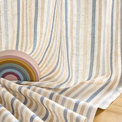 jinchan Linen Curtains 84 inch Blue Stripe for Kids Room Grommet 2 Panels - color: Multi Blue on Linen, size: 50"W x 84"L (Pack of 2)