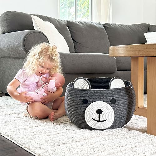 CherryNow Large Baby Basket for Gifts Empty, Cute Bear Design, Grey - color: Grey, size: 15.7"D x 10.5"H