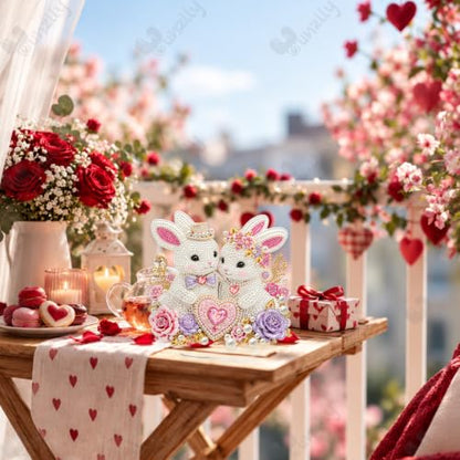 Yunzlly Stand Up Diamond Art Painting Kit, Desktop Gem Painting Ornament Kit for Adults, Tabletop Acrylic Diamond Board Painting (Rabbits) - color: Rabbits