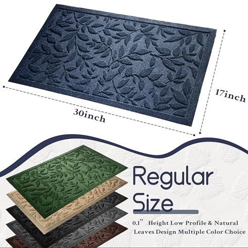 Blue Leaves Outdoor Indoor Entrance Doormats, Absorbent Durable Heavy Duty Welcome Front Door Mat,Thick Natural Rubber Back,Easy Clean Entryway Mat 17x30 Inch, Low Profile - color: Leaves-blue, size: 1'5" x 2'6" (Rectangular)