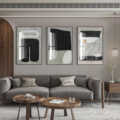 QKF 3Pcs Black Gray Abstract Textured Crystal Framed Canvas Wall Art Set - color: Black, White, Gray, Light Green, size: 24" X 32" X 3 pieces