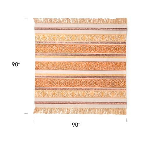 100% Cotton Boho Throw Blanket for Home Decor – Classic Farmhouse Quilt Bedding, Muslin Blankets for Adults, Vintage Woven Decorative Blanket for Couch, Bed Layering Use, Bohemian Stripe, 90"x90" - color: 3 - Bohemian Stripe, size: Queen(90 x 90 Inch)