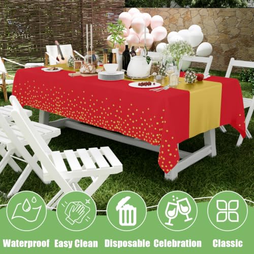 Smiry Disposable Rectangle Plastic 54 x 108 Inch Table Cloth 3 Pack - color: Gold and Red