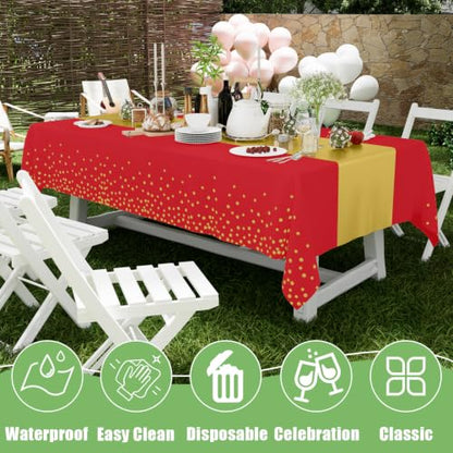 Smiry Disposable Rectangle Plastic 54 x 108 Inch Table Cloth 3 Pack - color: Gold and Red