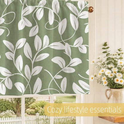 Sage Green Leaf Blackout Window Valance Curtain, Olive Green Floral - color: Flower 6, size: 52"W x 18"L (Pack of 1)