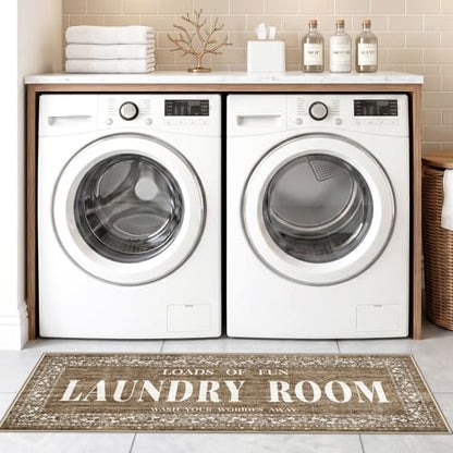 TOPRUUG Laundry Room Rug Runner 20"x48", Non Slip Washable Laundry Mat - color: Brown, size: 1'8" x 4' (Rectangular)