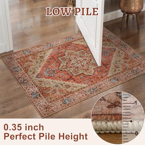 Tangsoo Vintage 2x3 Washable Rugs for Entryway, Non Slip Small Area Rug - color: Terracotta/Multi, size: 2' X 3' (Rectangular)